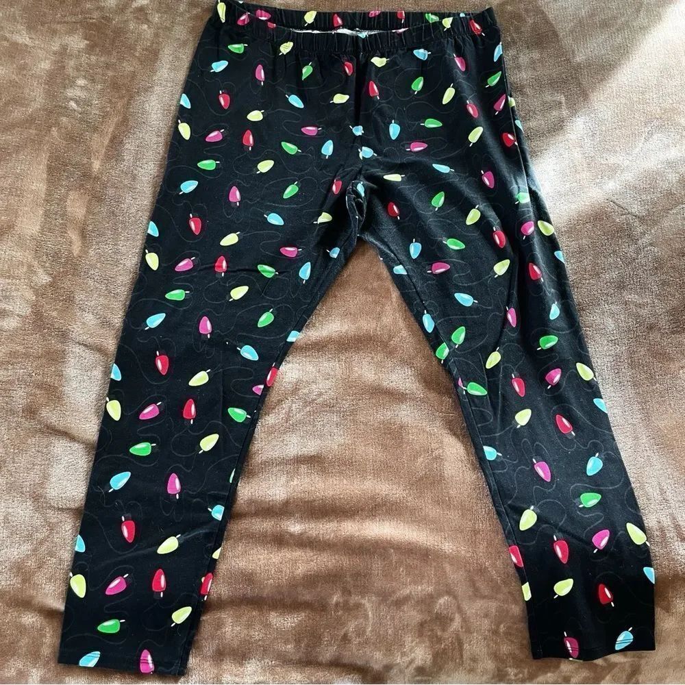 Colorful Kids Leggings Black and Lightbulb Pattern Fairy Lights Size XXL/ 19